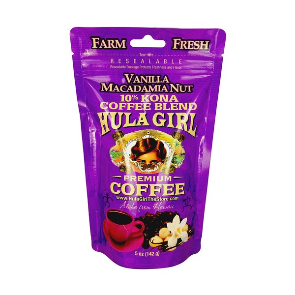 Hula Girl Kona Ground Coffee, Grown, Roasted and Packed in
