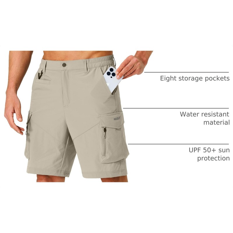Hugut Men's Hiking Cargo Shorts Quick Dry Lightweight with Multi