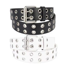 umorismo Pack of 2 Double Hole Rivet Belts, 110 cm Punk Belt Rivet Belt Hip Hop Belt Skirt Belt for Men and Women (Black and White), Black and White