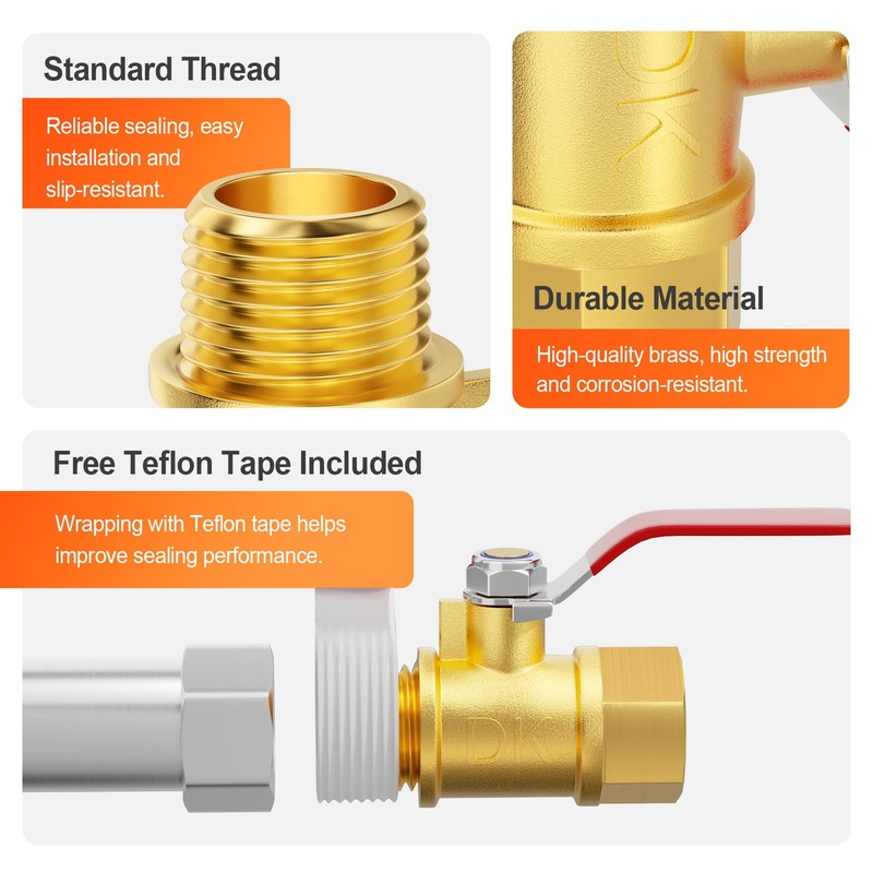 GASHER 3PCS 1/4 Inch Brass Mini Ball Valve, Shut Off