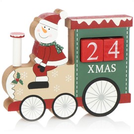 COM-FOUR® Advent calendar made of wood - Cube calendar in train shape - Decorative desk calendar as a countdown to Christmas (Train - Snowman)