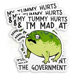 (3Pcs) My Tummy Hurts Im Mad at The Government Sticker Funny Sarcastic Frog Stickers Humor 2" Die-Cut Waterproof Vinyl Sticker for Laptop Water Bottle Phone Kindle Decal Gifts 2 Inches