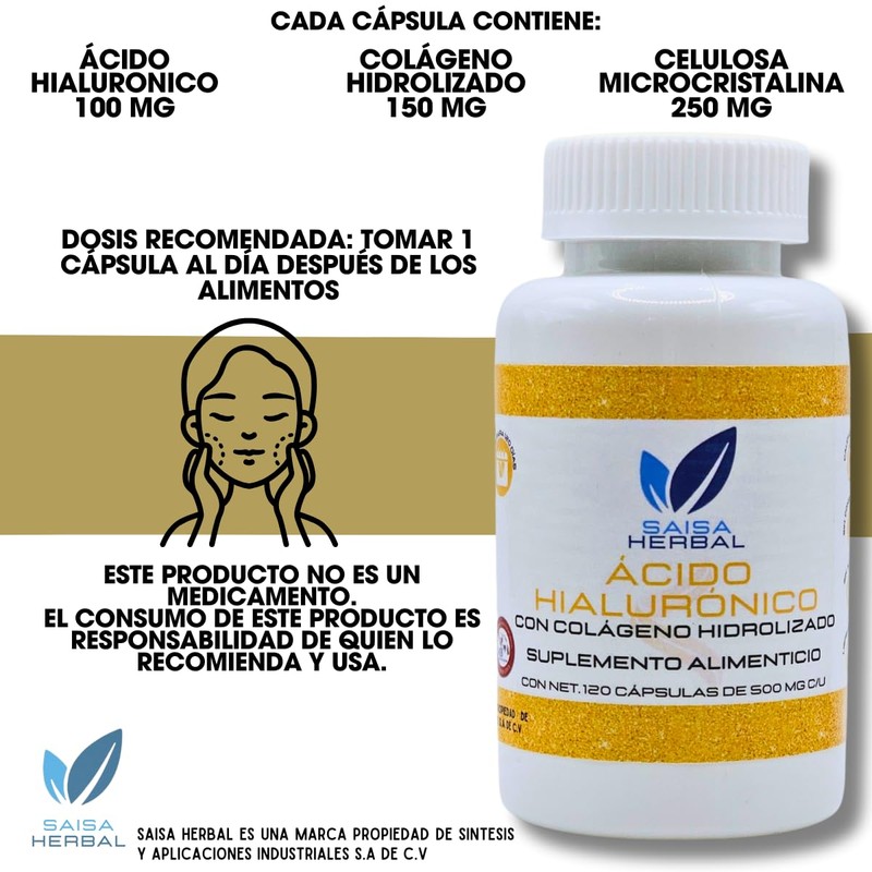 Acido Hialurónico + Colágeno Hidrolizado 120 Cápsulas Saisa Herbal