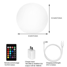 6 Inch LED Ball Lights for Summer Gift, 16 Color Changing Night Light with Remote Control, 4 Mode 8 Gears Brightness Decorative LED Lamp, Ambient Lights for Bedroom, Room Lights