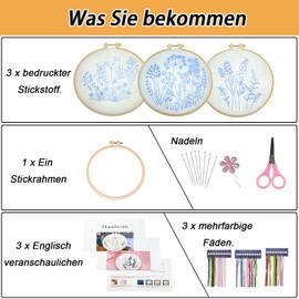 Hanlintk Embroidery Kit for Beginners Embroidery Kit with Flower Pattern and Plants with 1 Embroidery Hoop, Instructions and Tools, Cross Stitch Kit for DIY Art