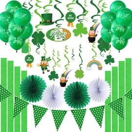 Easy Joy St. Patrick's Day Decoration Party Decoration Clover Spirals Clover Leaves Balloons Green Garland