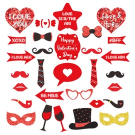 Haobase 30pcs Valentine's Day Photo Booth Props, Selfie Posing Signs for Party Weddings Supplies Decoration