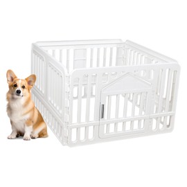 Buyitt 4-Panel Dog Playpen with Door, Exercise Fence Kennel Playpen Suitable for Puppy, Cats, Rabbits, Easy to fold for Portability, White