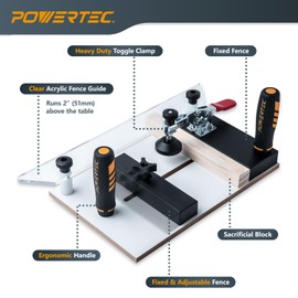 POWERTEC 72032 Deluxe Router Table Fence System 3-3/8" Tall 24" Long and Rail Coping Sled for Router Tables, Professional Precise Cutting Rail for Cabinet Door Joints, Drawers and Woodworking