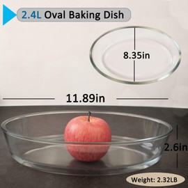 LERIYUFS 2.4L Glass Baking Dish for Oven, Borosilicate Glass Casserole Dish, Oval Oven Safe Glass Baking Pan