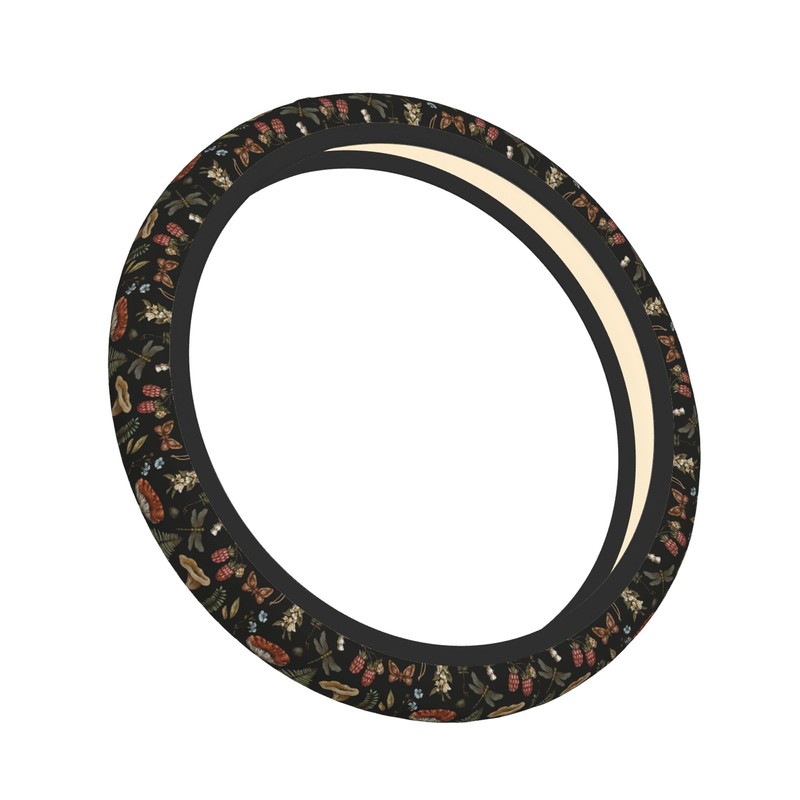 Vintage Mushroom Leaf Steering Wheel Cover for Women, Universal 15