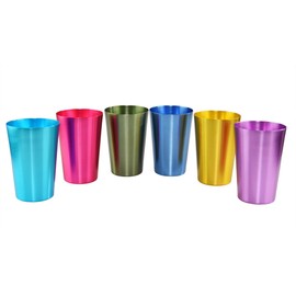 HOME-X Colorful Aluminum Drinking Cups Set of 6, Colored Metal Tumblers, Shatter Resistant, Stackable, 6 Metallic Colors- 12 Ounces