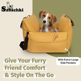 Sabachki Dog Bed for Car | Waterproof Booster Seat for Small & Medium Dogs Up to 30 Lbs - Yellow