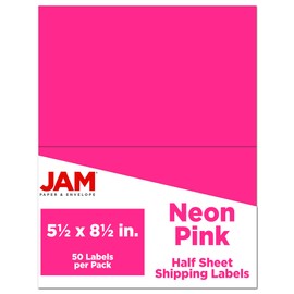 JAM PAPER Shipping Labels - Half Page - 139.7 x 215.9 mm (5 1/2" x 8 1/2") - Neon Pink - 50/Pack
