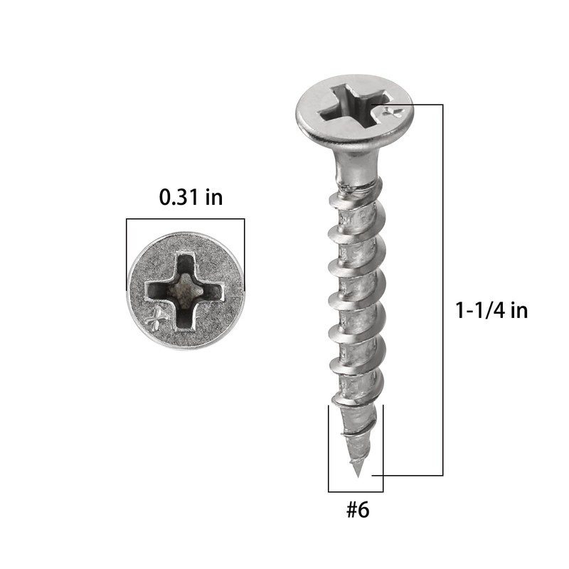 Wensilon (275 pcs)#6X1-1/4 410 Stainless Steel Fastener Drywall Screws-Phillips with