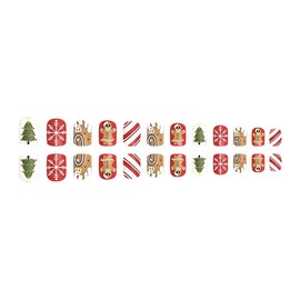 Christmas Press on Nails Short Fake Nails Square False Nails Red Glue on Nails with Gingerbread Xmas Tree Snowflake Designs White Stick on Nails Cute Acrylic Nails Full Cover Glossy Artificial Nails