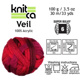 KNITCA VEIL YARN FOR ARM KNITTING, MAKING RUFFLE SCARVES, KNITTING, CROCHET AND WEAVING - BULKY WEIGHT - MACHINE-WASHABLE ACRYLIC - 8 PACK + BONUS ARM KNITTING COWL PATTERN (Mulberry)