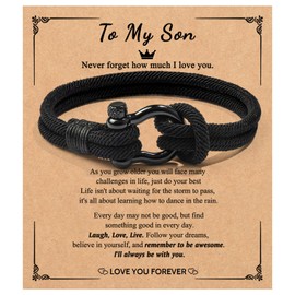To My Son Bracelet from Mom Teen Teenage Boy Gifts Ideas for Kids Teens Tween 8 10 14 16 13 15 11 Year Old Birthday Baptism Graduation Easter Valentines Christmas Stocking Stuffers Gifts for Son Guys