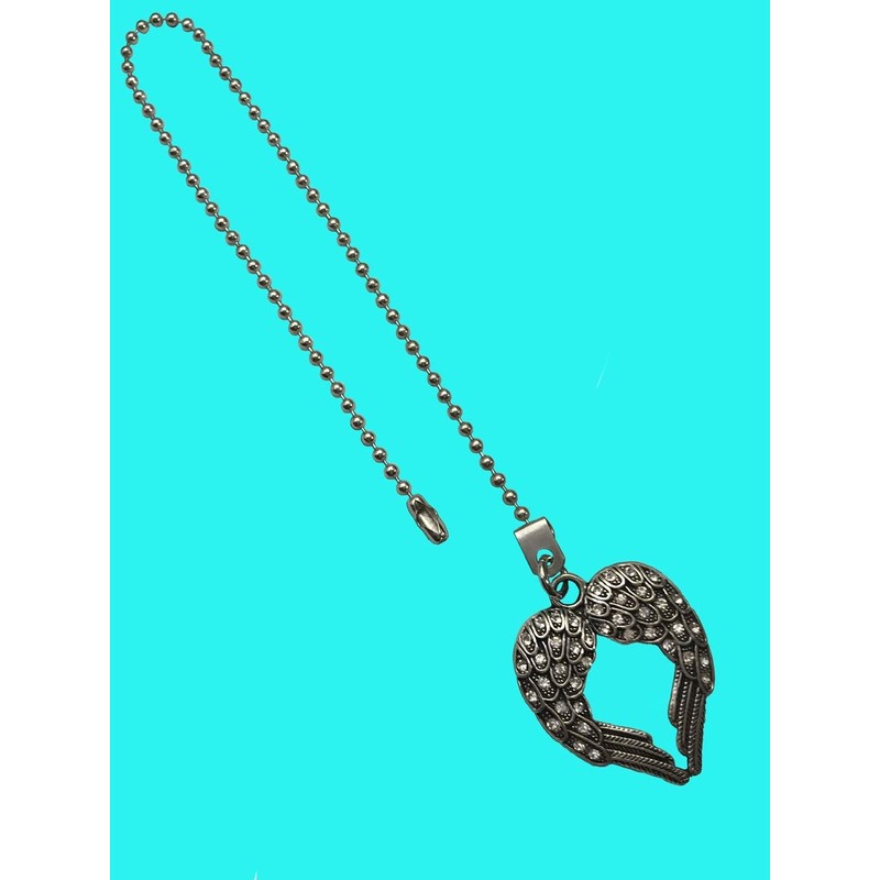 Single Silver Tone Pewter Angel Wings with Rhinestones Fan Light