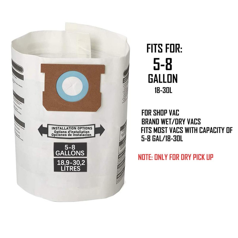 5 Pack Replacement Filter Bags 5-8 Gallon for Shop Vac