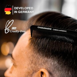 Charlemagne Peine de cabello de carbono irrompible para hombres de 18 cm - Peine fino antiestático para cortar y peinar, para hombres y mujeres - Herr