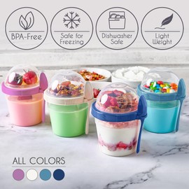 Crystalia Reusable Yogurt Parfait Cups with Leak-Proof Lids, On the Go Plastic Bowls with Topping Cereal Oatmeal Salad or Fruit Container, Set of 4, Made in Europe (Small 17 oz)