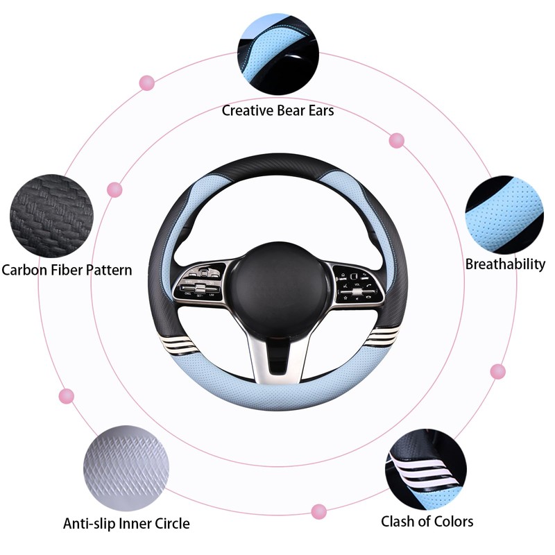 Binsheo Cute Steering Wheel Cover for Women Men Leather Universal