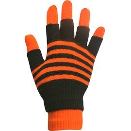 Boys & Girls Unisex Neon Stripes Magic 2 in 1 Winter Gloves with Fingerless Gloves (Neon Orange)