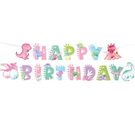 Pink Dinosaur Birthday Party Banner Watercolor Dinosaur Party Supplies Decorations Dino Bday Background Banner for Girls 1st 2nd 3rd 4th 10th Bday Decor