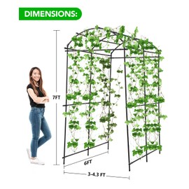 Garden Arch Trellis Outdoor Cucumber Arched Trellis 7ft Tall Large Vegetable Squash Trellis for Garden Raised Bed Climbing Flowers Fruits Plants Black Metal