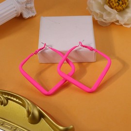Colorful Square Hoop Earrings for Women 80s Neon Hoop Earrings Colorful Matte Big Round Circle Hoops Earring Retro 80s 90s Neon Hoops Jewelry for Women Accessories (hot pink)