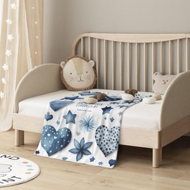E-RIDES 76x100CM Small Flannel Blanket, Blue Heart Blanket for Babies, Kids, Cat, Dog, Travel - Lightweight Blanket for Couch, Bed, Car, and Stroller, Idea Birthday Gift