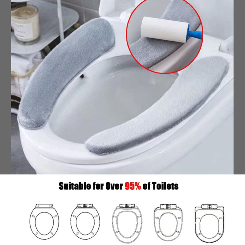 NGETC Thick Warm Cushioned Toilet Seat Cover | Stick-On Washable