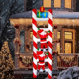 Trystway 8 FT Christmas Inflatable Climbing Ladder Santa Claus with Gift Box Decoration Blow Up Built-in LED for Window Wall Lawn Yard Garden Home Holiday Indoor Outdoor Party Decor
