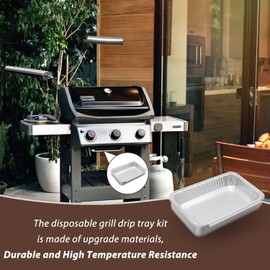 BMMXBI 93305 Catch Pan for Weber Genesis II e-310 e-315 e-325 e-330 e-335, Drip Pan for Weber Spirit 200/300 Series Gas Grill 83156 Grease Tray with 10-Pack Drip Pans Liner for Weber Replacement Parts