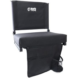 Brawntide Wide Stadium Seat Chair - Extra Thick Padding, 2 Bleacher Hooks, Compact, Light, Shoulder Strap, Carrying Handle, 3 Storage Pockets, Ideal for Back Support, Sporting Events (Black, 1 Pack)