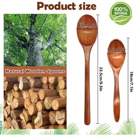 4 Wooden Spoons for Cooking, Wooden Cooking Spoons Set for Baking, Stirring Soup, Coffee, Tea, 23.3 cm Long Handle Wooden Spoons, Natural Wood Mixing Spoons