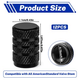 Pack of 12 Valve Caps, Car Valve Covers, Aluminium Car Tyre Valve, Car Valve Cap, Car Valve, Wheel Valve Caps, Black Valve Cover for Cars, Motorcycles, Bicycles
