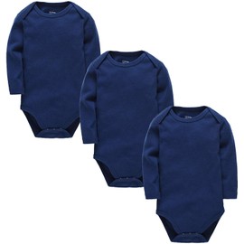 kavkas Long Sleeve Baby Bodysuit for Boys and Girls Newborn Cotton Vests Undershirts Infant Solid One Piece Baby Clothes 3 Pack (9-12M)