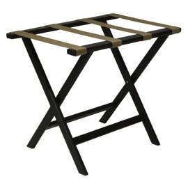 Wooden Mallet Deluxe Straight Leg Luggage Rack,Tan Straps, 20" H x 23.75" W x 15.5" D, Black