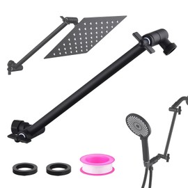 Happywins 12-Inch Shower Head Extension Arm, Adjustable Shower Extension Arm, Stainless Steel Shower Arm Extender, Compatible with G1/2 Universal Connector, Black