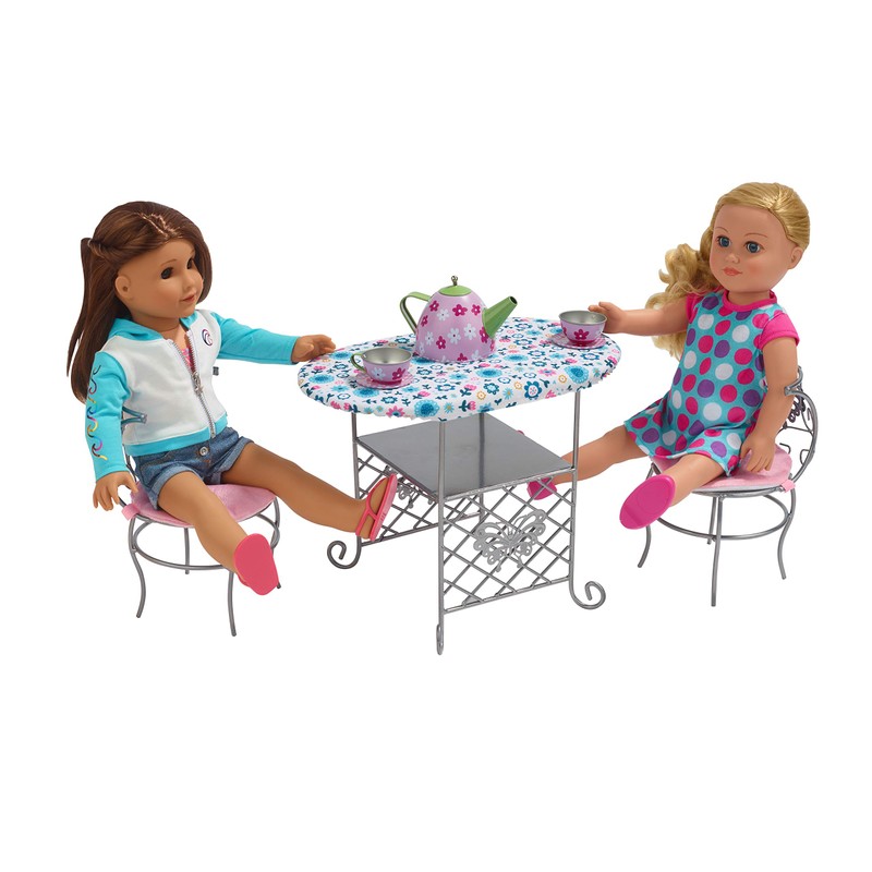 Badger Basket Elegant Tea Time Metal Doll Table and Chair