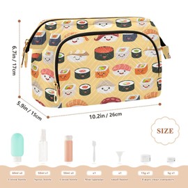 Kjovgcb Women Wave Quilt Cosmetic Bag, Zipper Toiletry Storage 10.2x5.9x6.7 in, Pouch Handbag Makeup Case Purse Holder Organizer Print Sushi Faces Sashimi Set