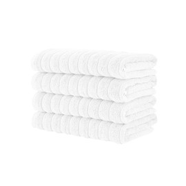 Classic Turkish Towels - 4 Piece Luxury Ribbed Hand Towels - 100% Turkish Cotton, Quick Dry, Soft and Super Absorbent (White, 20 x 32 Inches)