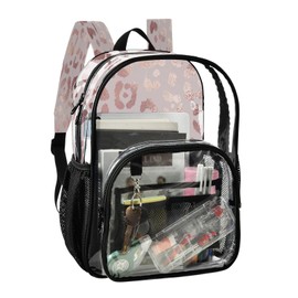 Clear Backpack Transparent School Backpack Heavy Duty PVC Bookbag Leopard Print Cheetah Rose Gold for Stadium Events and Concert Work Sport Event Heavy Duty
