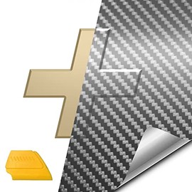 VViViD Auto Emblem Vinyl Wrap, Silver Carbon Fiber, Compatible with Chevy Bowtie Logo 11.8 Inches x 4 Inches Sheets (x6) + Squeegee