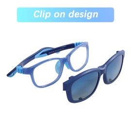 MIZHANAO Kids Sunglasses Polarized UV Protection,Polarized Clip On Sunglasses,Flip Up Clip-on Sunglasses Over Glasses,Flexible Rubber Glasses Shades with Strap for Boys and Girls(Blue)