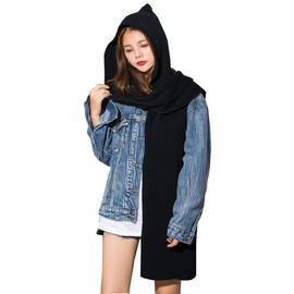 Women Girl Winter Warm Hooded Scarf, OKSakady Lady Soft Knitted Earflap Scarf Headscarf Neckwarmer Hoodie Hat