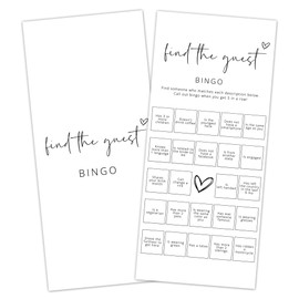 Tsunerrorami Bridal Shower Games, Find The Guest Bingo, 25Pcs 4x9inch Minimalist White Double-Sided Bridal Game Cards, Wedding Shower Games for Guests, Engagement Bachelorette Party Supplies - A16