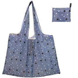 FenFang Reusable Shopping Bags Foldable, Extra Large Grocery Bag, Washable Eco Friendly Pocket Shopper Bag, Lightweight Handbag Tote Bag Portable Pouch for Daily Travel Picnic, 56 X 67 cm (Navy Blue)